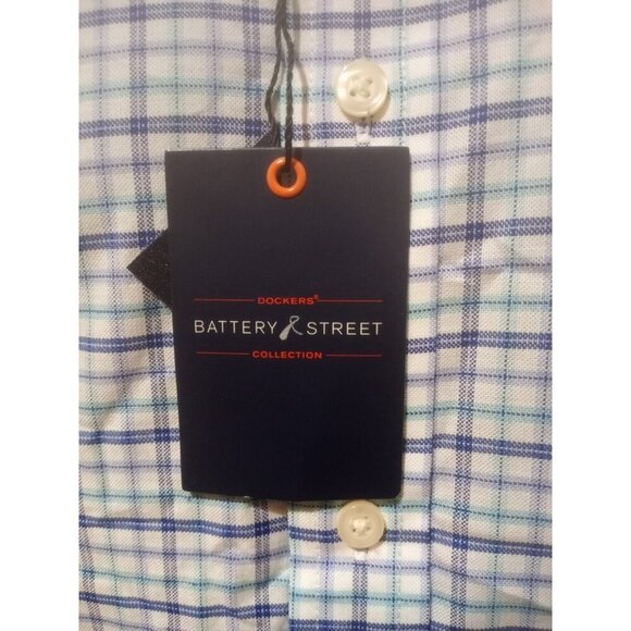 New DOCKERS Battery Street NWT Blue Cotton Poly Spandex 15-15.5 32-33 (M) Shirt - Picture 2 of 14